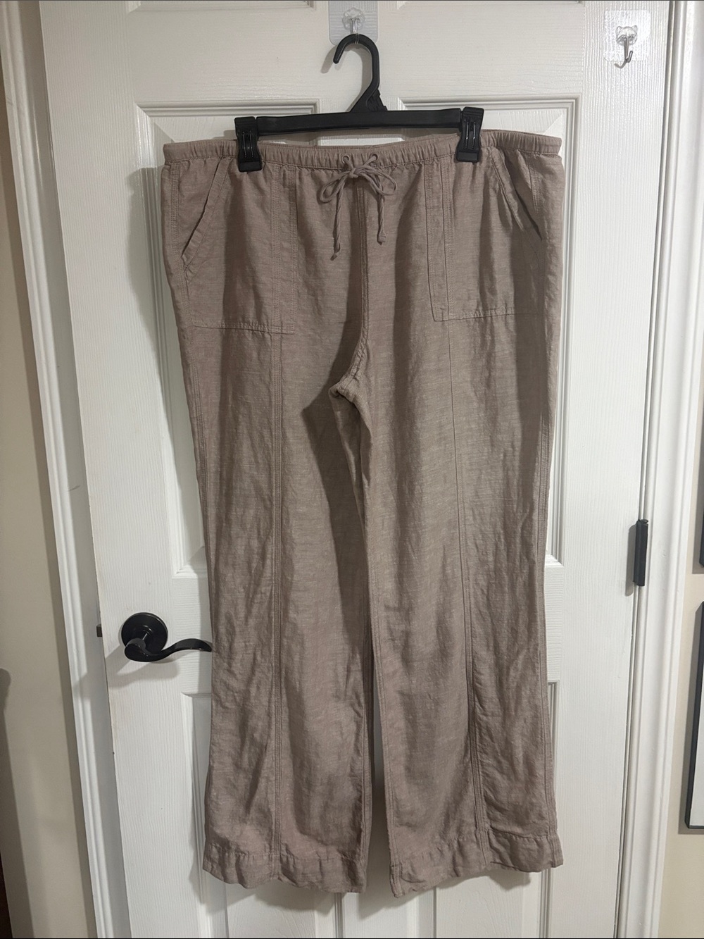 New York & Company Wide-Leg Drawstring Linen Pants — Taupe